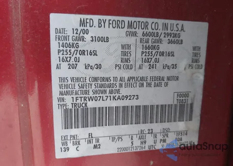 2001 Ford F-150 Harley-Davidson Edition/King Ranch Edition/Lariat/Xlt from USA, damaged, VIN 1FTRW07L71KA09273